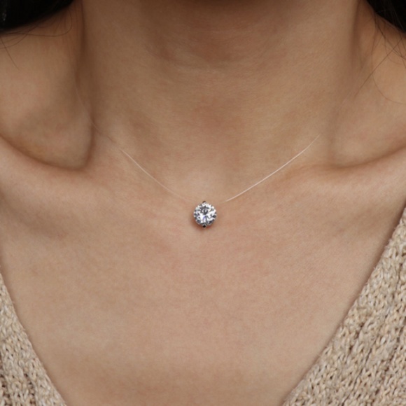 Round Simulated Diamond Invisible Choker Necklace - Picture 1 of 10